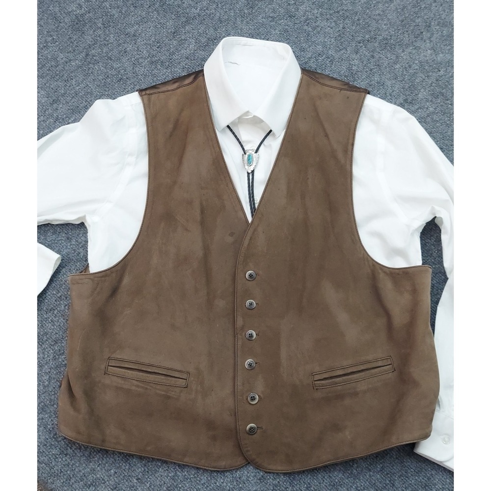 Arrowhead Leather Vest Mens XL Brown Suede Western Waistcoat‎ 6 Button Biker